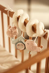 Spirale d’activités bébé Jollein Lovely Birds – jouet sensoriel en tissu pour poussette avec oiseau, fleur et miroir