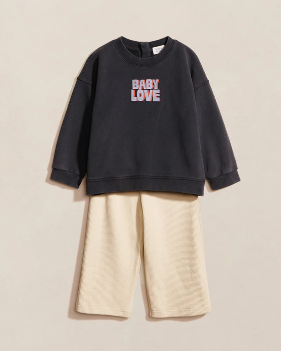 Sweat Baby Love en coton bio garment dye noir pour bébé et enfant - Émoi Émoi.