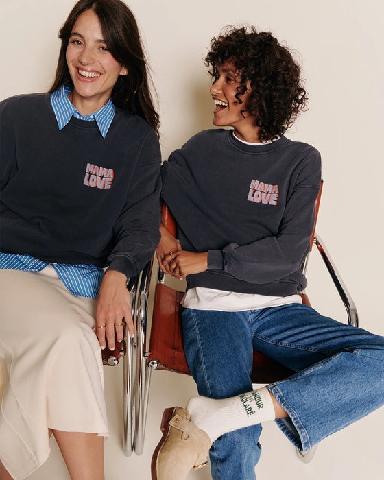 Sweat Mama Love femme en coton bio garment dye gris délavé - Émoi Émoi.