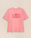 T-shirt femme en coton biologique framboise avec message "Le Bisou Magique" – Émoi Émoi