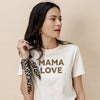 T-shirt femme écru MAMA LOVE avec inscription léopard – idée cadeau mode pour maman stylée