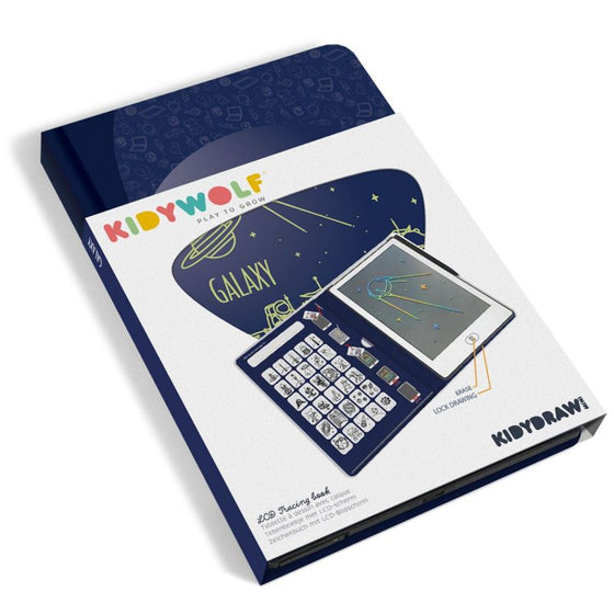 Tablette à dessin bleu nuit Kidydraw Mini Galaxie – Kidywolf, avec illustrations spatiales