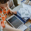 Tablette à dessin bleu nuit Kidydraw Mini Galaxie – Kidywolf, avec illustrations spatiales