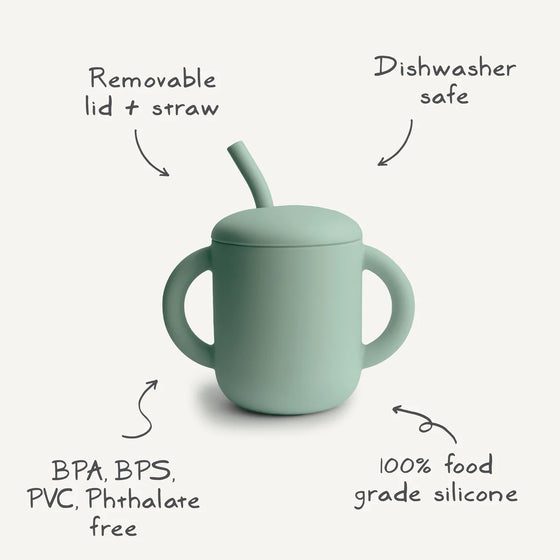 Tasse avec anses et paille en silicone motif baleine Mushie - sans BPA