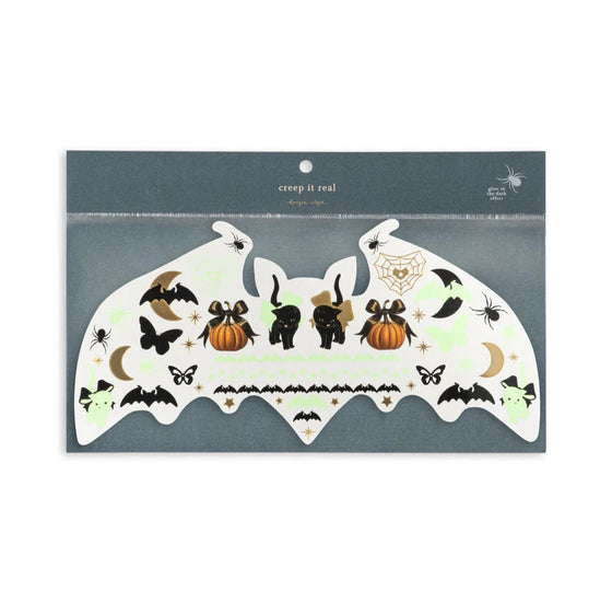 Tatouages phosphorescents Halloween pour enfants – Konges Sløjd (chats noirs, citrouilles, chauves-souris, fantômes)