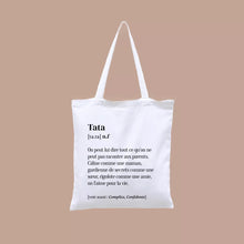  Tote bag blanc avec texte définition humoristique Tata – Family Impact Stories