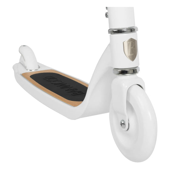 Trottinette enfant 2 roues blanche Banwood avec panier en osier – design rétro et robuste