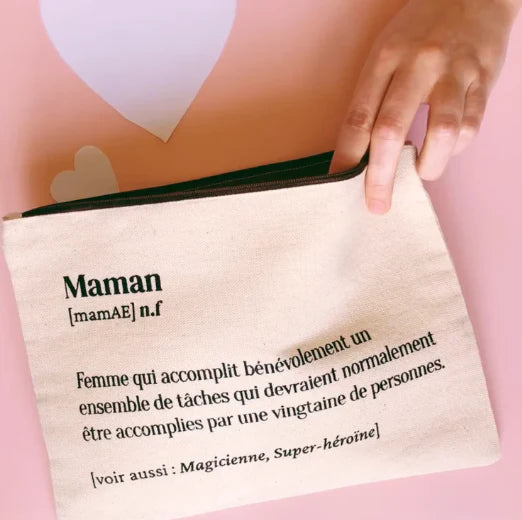 Trousse en coton avec impression humoristique "Définition Maman" – Family Impact Stories