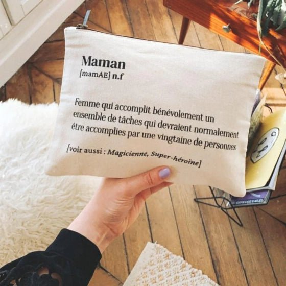 Trousse en coton avec impression humoristique "Définition Maman" – Family Impact Stories