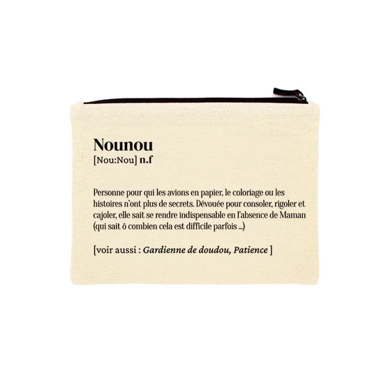Trousse avec définition humoristique de Nounou - idée cadeau nounou
