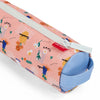 Trousse Hello Hossy Flore rose à imprimé floral avec fermeture blanche et extrémités bleu ciel