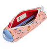 Trousse Hello Hossy Flore rose à imprimé floral avec fermeture blanche et extrémités bleu ciel