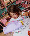 Trousse Hello Hossy mini mauve avec fermeture rose et extrémités jaunes