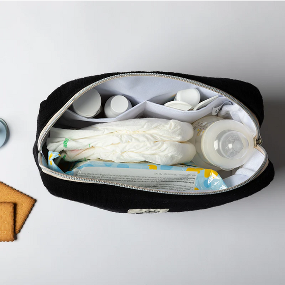 Trousse de toilette effet lin noir en gaze de coton - Bebel