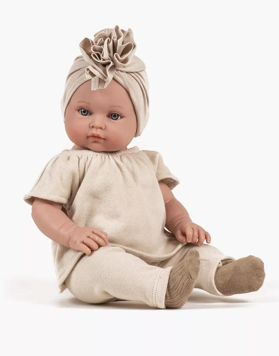 Turban fleur en jersey lin beige pour poupées Bambinis 47 cm Minikane