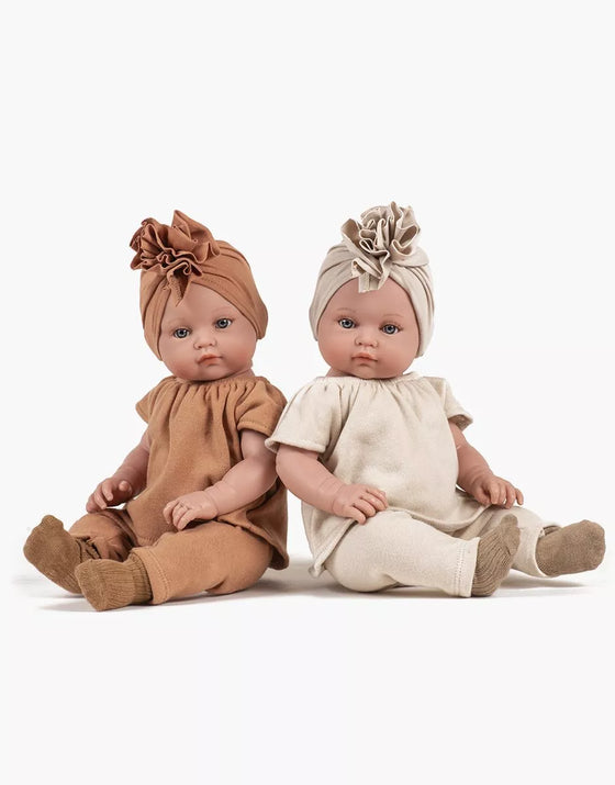 Turban fleur en jersey lin beige pour poupées Bambinis 47 cm Minikane