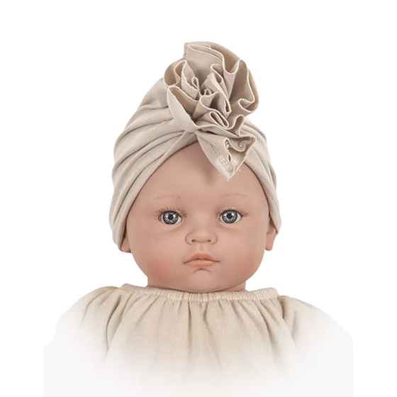 Turban fleur en jersey lin beige pour poupées Bambinis 47 cm Minikane
