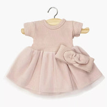  Robe tutu Rosanna et headband en lin Minikane – tenue élégante pour poupée Babies 28 cm