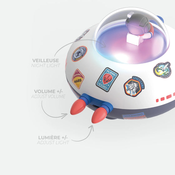 Veilleuse enceinte sans fil Cosmo Bubbly en forme de vaisseau spatial avec astronaute et stickers – MOB