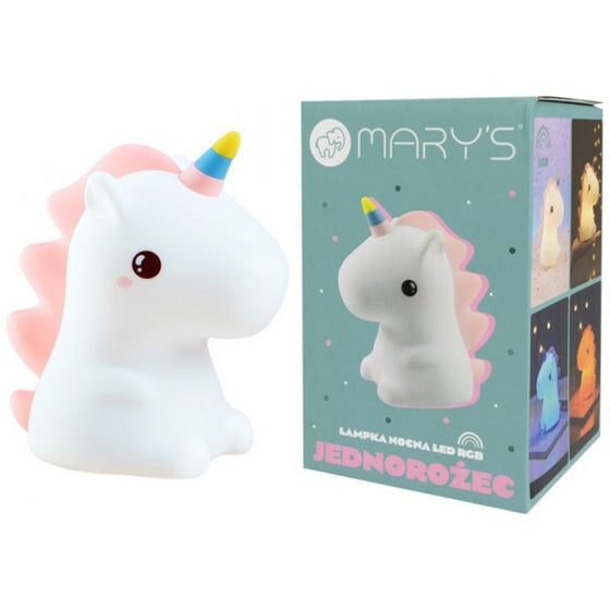 Veilleuse licorne rechargeable blanche avec crinière rose et corne colorée – lumière douce pour enfant