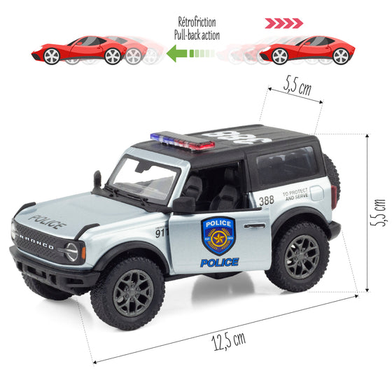 Voiture miniature Ford Bronco pompier rouge ou police grise Ulysse