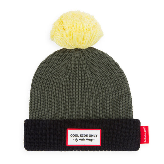 Bonnet enfant Color Block à pompon - Olive - Hello Hossy