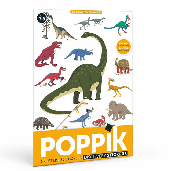 Mini poster à sticker - 1 poster + 26 stickers (3-8 ans) - Dinosaures - Poppik