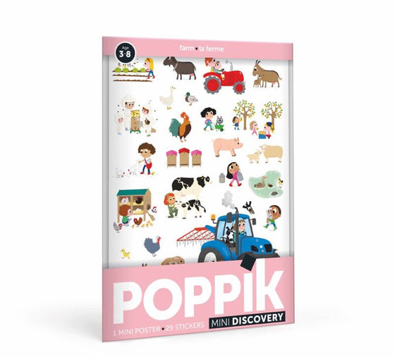 Mini poster à sticker - 1 poster + 29 stickers (3-8 ans) - La ferme - Poppik