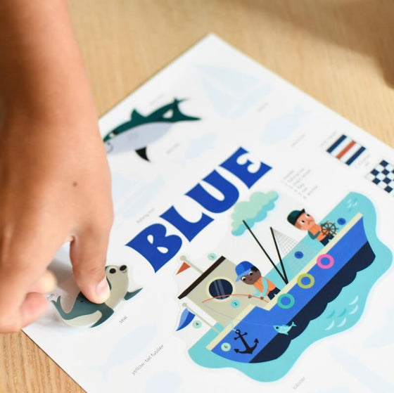 Mini poster à sticker - 1 poster + 26 stickers (3-8 ans) - La Mer (Bleu) - Poppik