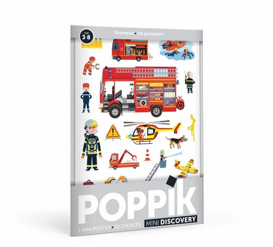 Mini poster à sticker - 1 poster + 22 stickers (3-8 ans) - Pompiers - Poppik