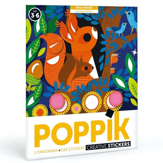 Poster Panorama à sticker - 1 poster + 520 stickers (3-7 ans) - Bébés animaux - Poppik