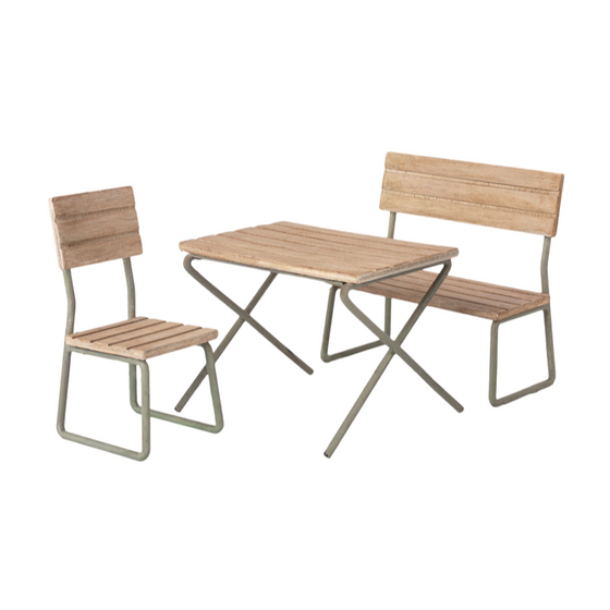 Table de jardin avec chaise et banc - Maileg